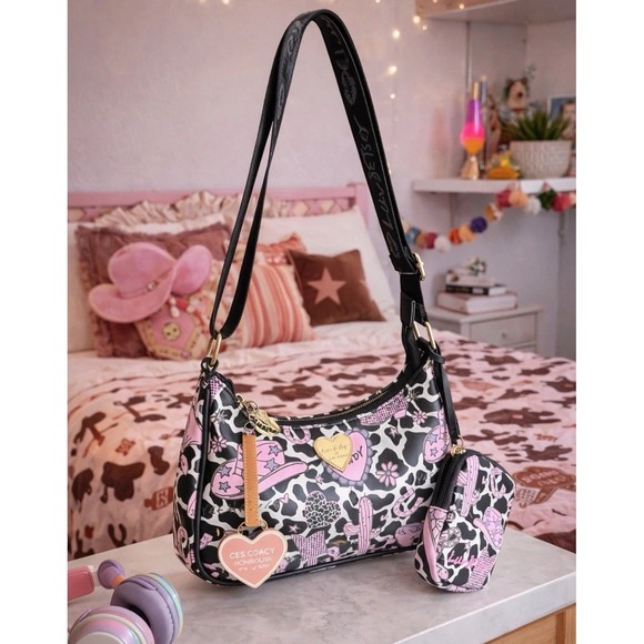 Betsey Johnson Handbags - Pink Betsey Johnson Pink Cowgirl Bow Handbag Purse Boho W/ Coin Purse Wallet EUC